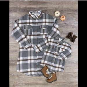 MOMMY & ME MATCHING GRAY & BROWN PLAID SHACKET